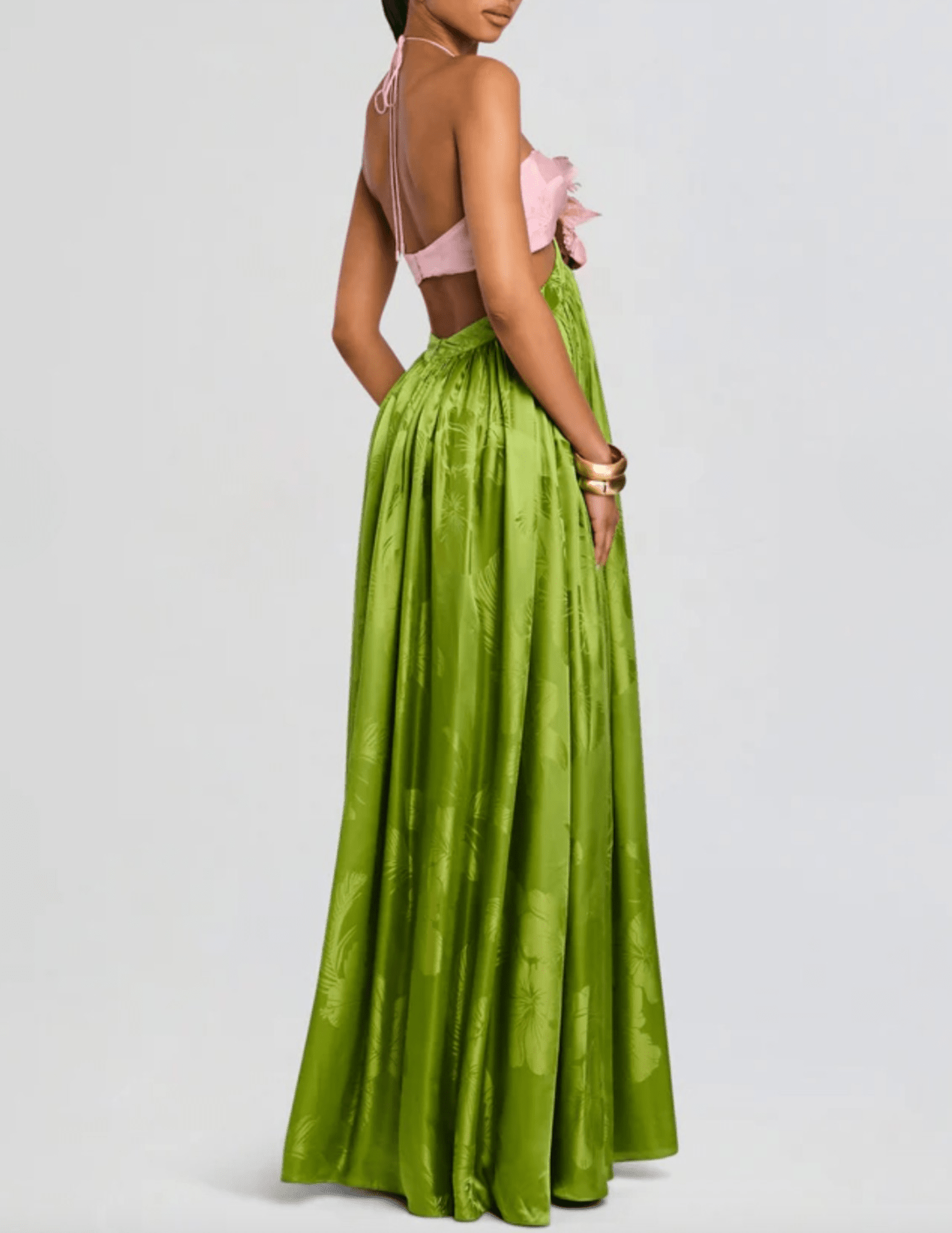 Retrofête Prudy maxi dress kiwi green and pink back view