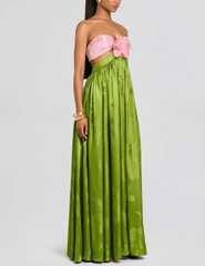 Retrofête Prudy maxi dress kiwi green and pink side view