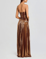 Back view of Retrofête Saba Strapless Gown in Golden Port