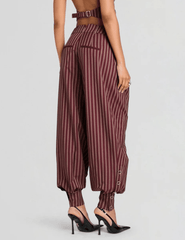 Back view of Retrofête Velora Balloon Pant in Cigar Pinstripe