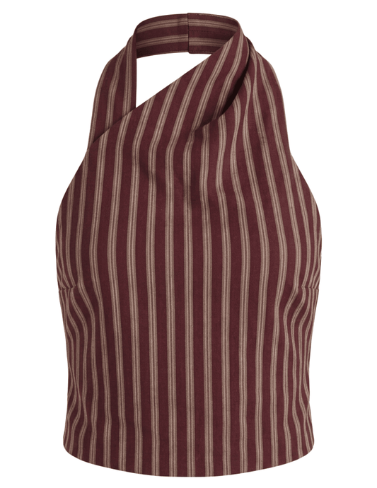 Retrofête Velora Halter Top in Cigar Pinstripe