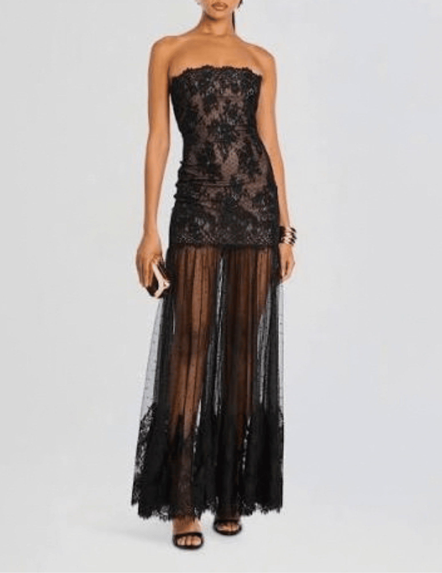 Retrofête Vespera Lace Maxi Dress in Black front view 