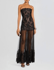 Retrofête Vespera Lace Maxi Dress in Black front view 