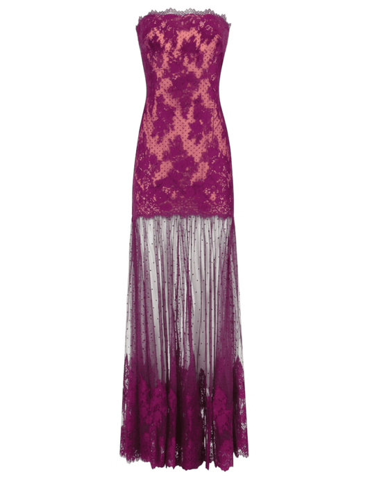 Retrofête Vespera Lace Maxi Dress in Groseille