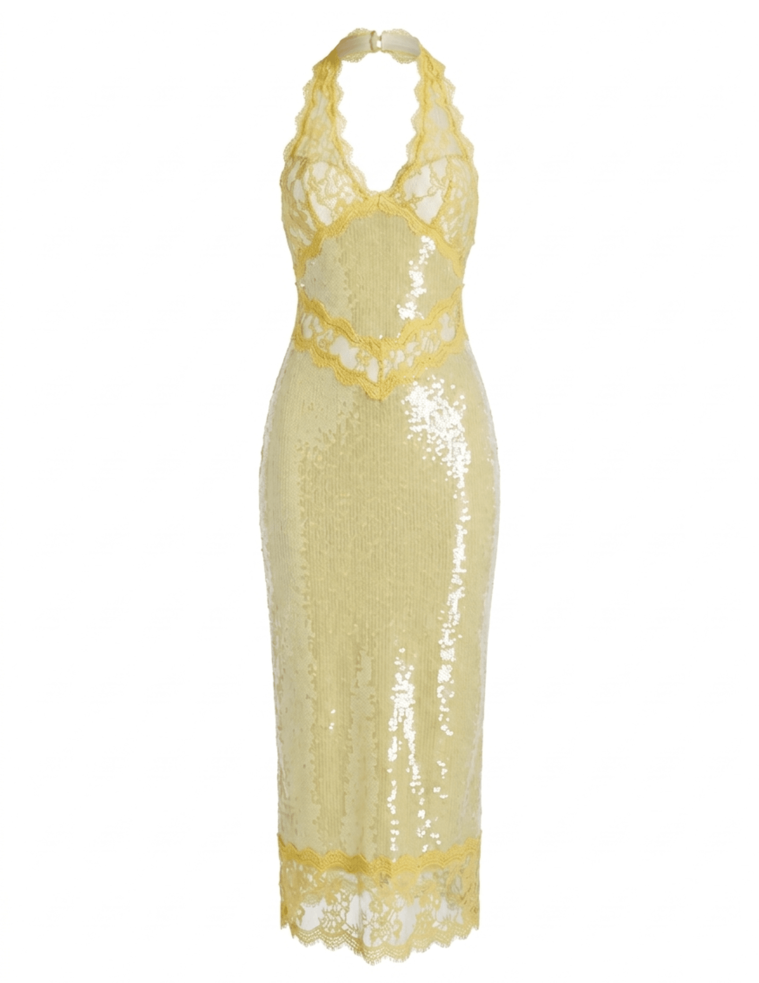 Retrofête Vicky sequin halter dress in yellow yuzu 