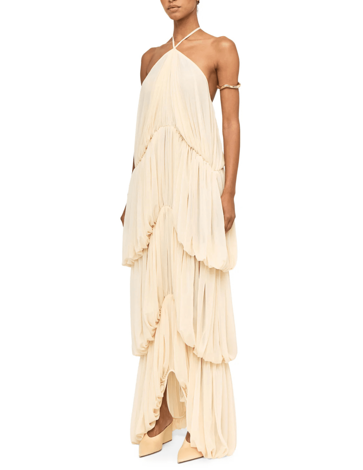 Ronny Kobo Bia draped halter maxi dress in ivory side