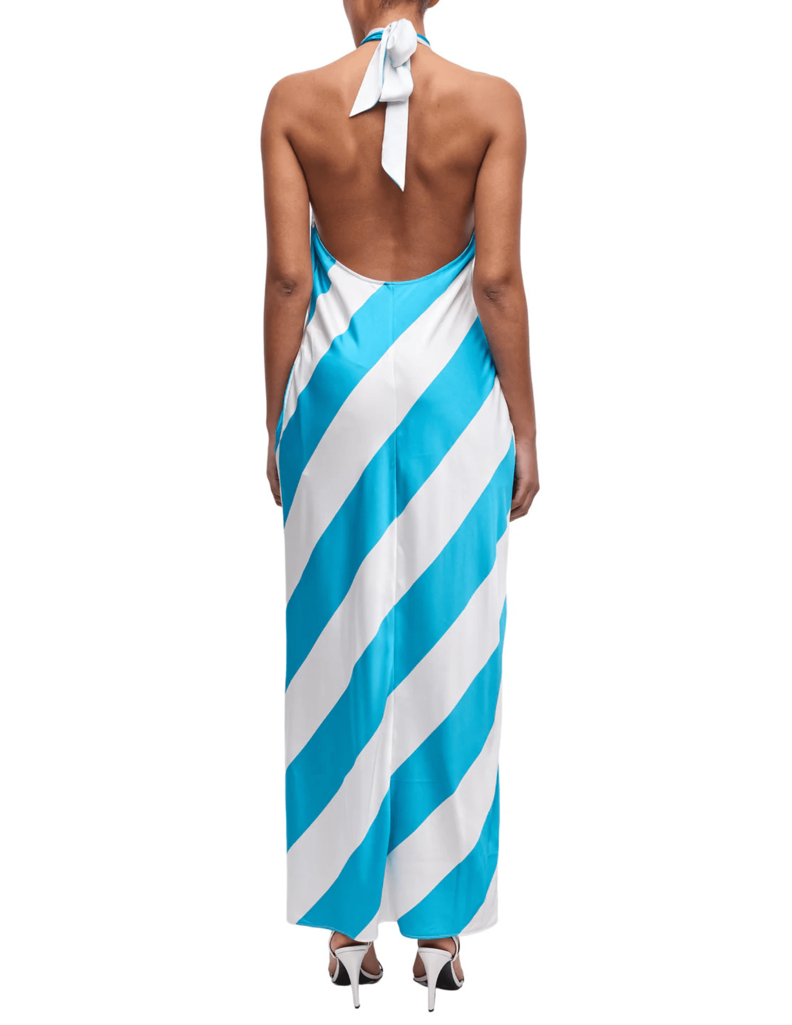 Ronny Kobo Chantell halter maxi dress in turquoise and ivory back