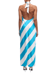 Ronny Kobo Chantell halter maxi dress in turquoise and ivory back