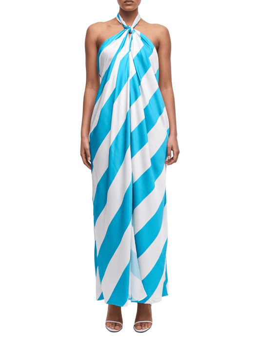Ronny Kobo Chantell halter maxi dress in turquoise and ivory front