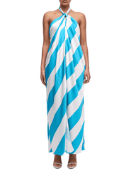 Ronny Kobo Chantell halter maxi dress in turquoise and ivory front