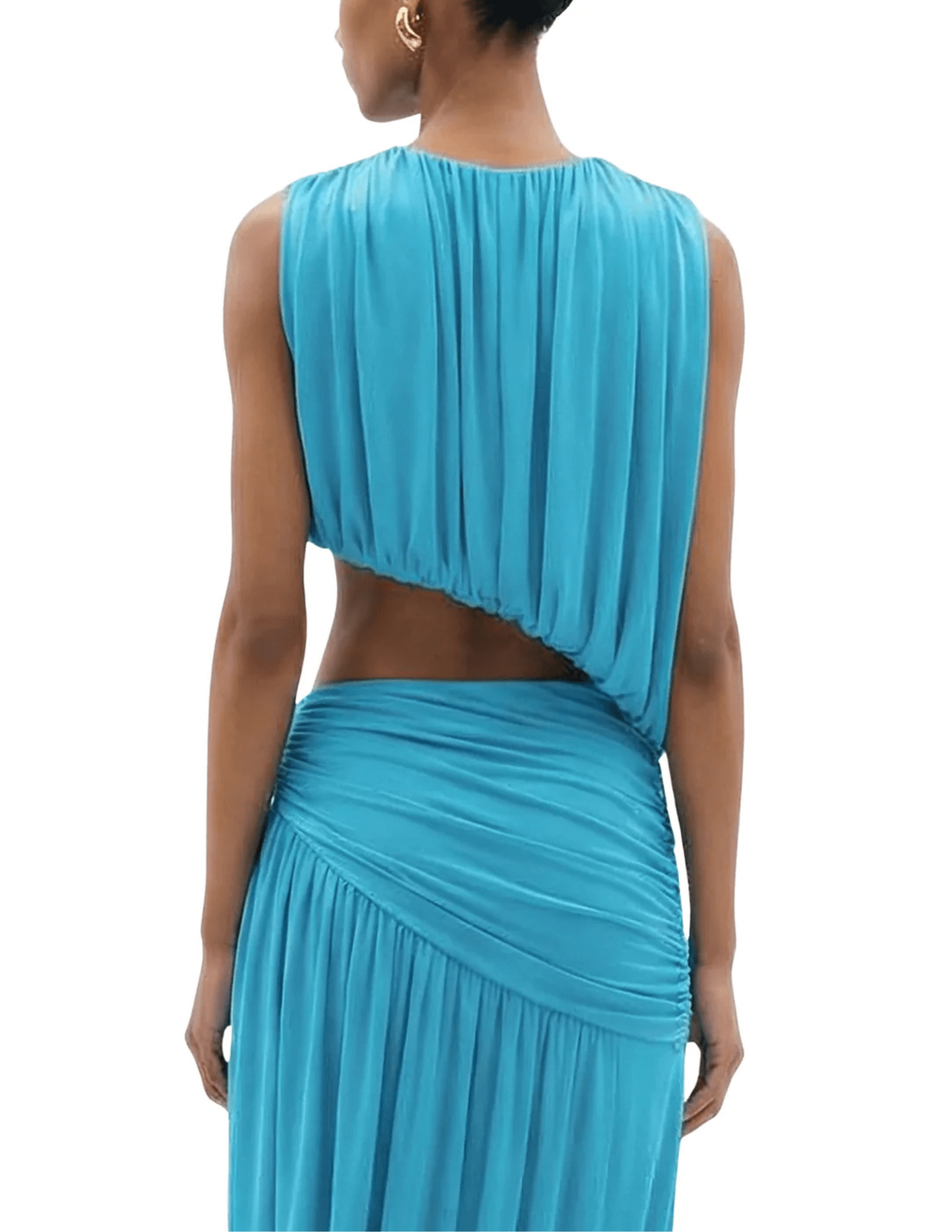 Ronny Kobo Chelly Draped Top in turquoise with asymmetrical hem back view