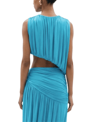 Ronny Kobo Chelly Draped Top in turquoise with asymmetrical hem back view
