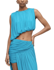 Ronny Kobo Chelly Draped Top in turquoise with asymmetrical hem front