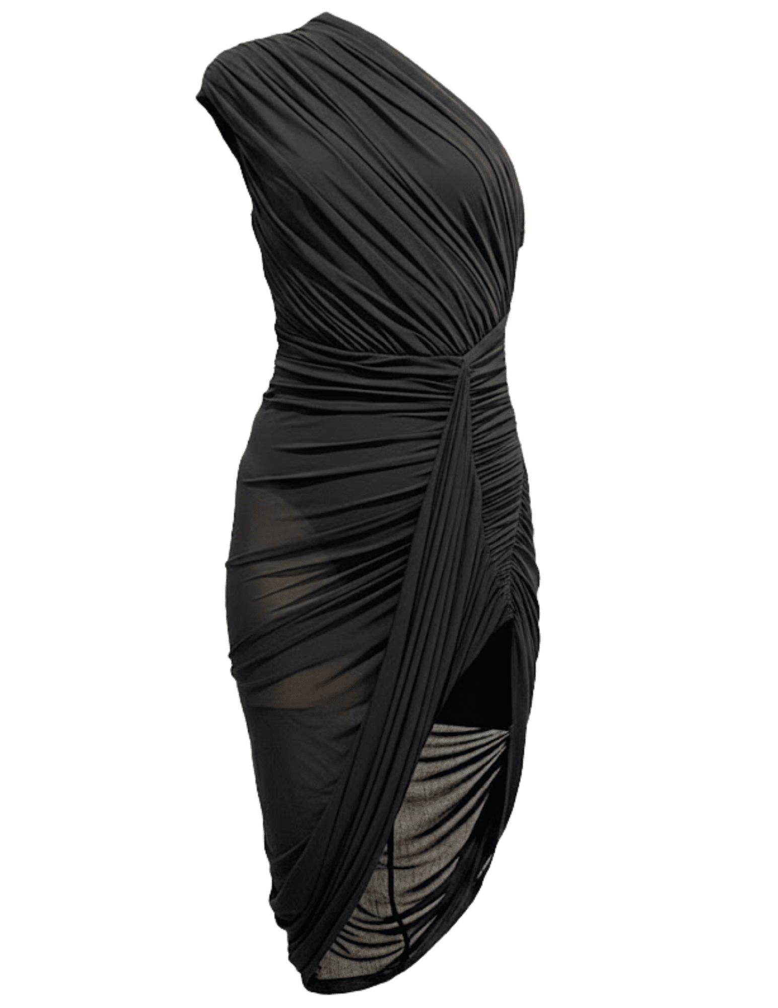 Ronny Kobo Emery Asymmetrical Black Dress with One-Shoulder Neckline and Ruching