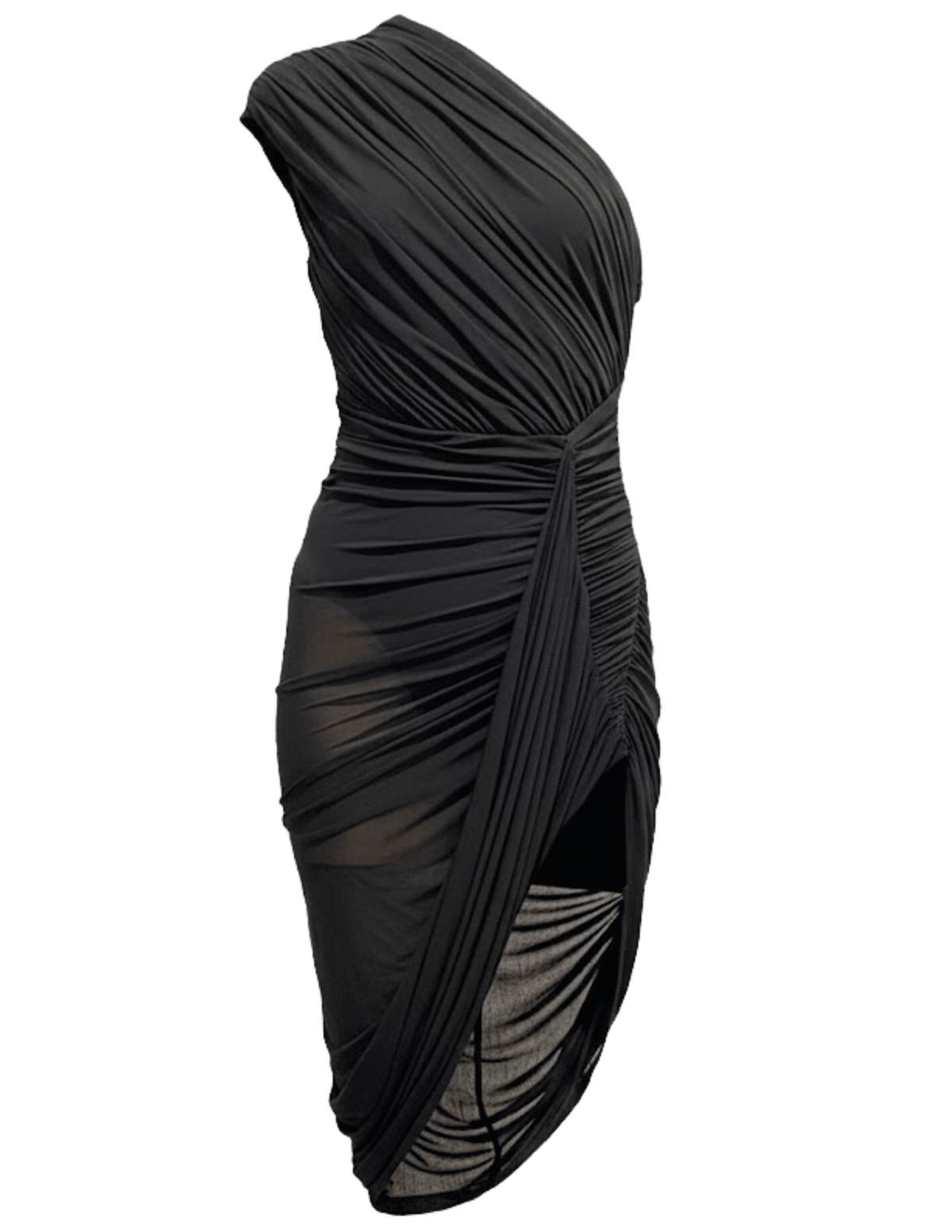 Ronny Kobo Emery Asymmetrical Black Dress with One-Shoulder Neckline and Ruching