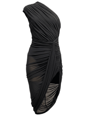 Ronny Kobo Emery Asymmetrical Black Dress with One-Shoulder Neckline and Ruching