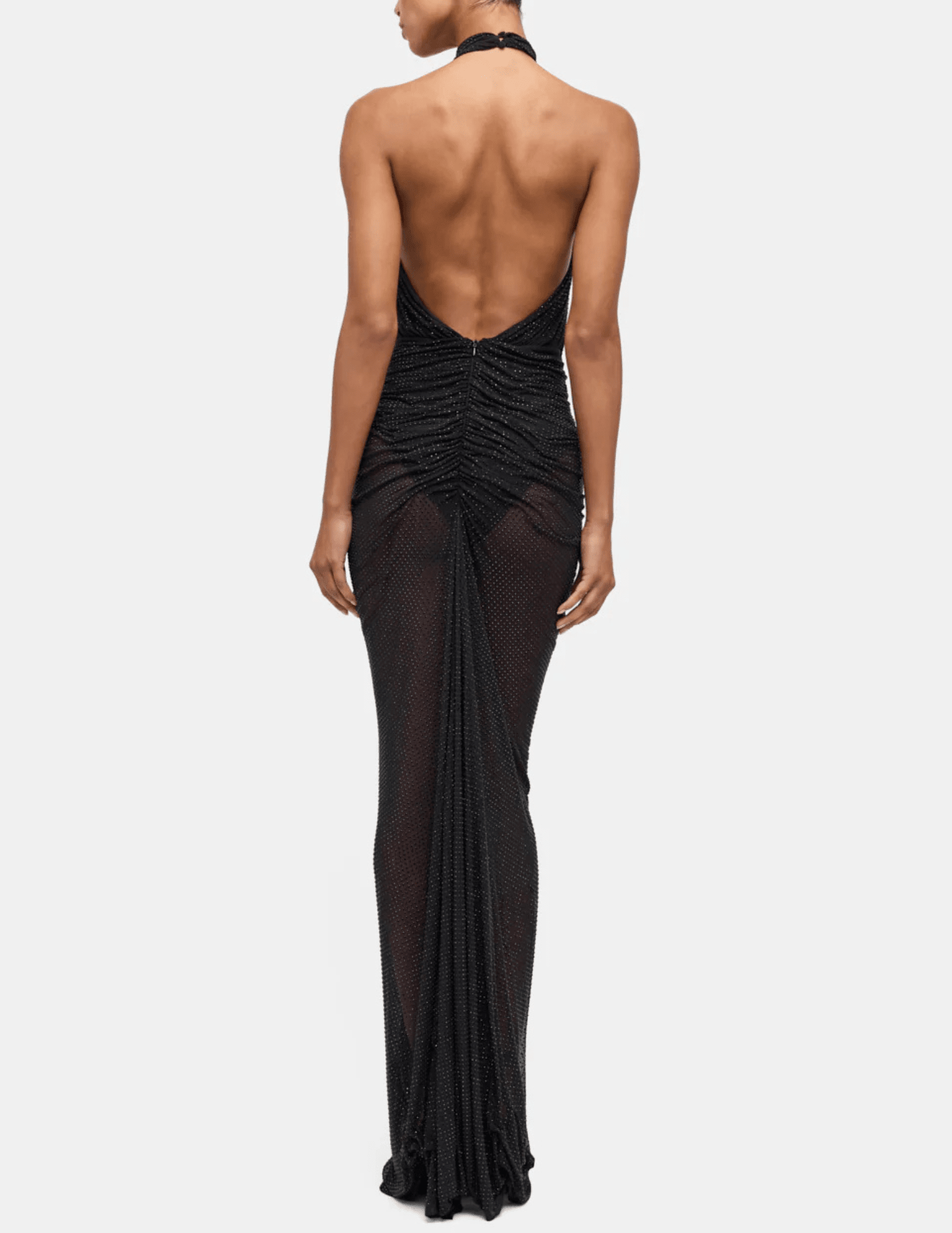 Ronny Kobo Katia Rhinestone Maxi Dress in Black with Halter Neck and Keyhole Detail