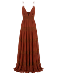 Ronny Kobo Rune V-Neck Maxi Dress in Russet
