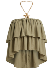 Ronny Kobo Starla Ruffle Chain Halter Top in Elm with gold-tone starfish chain detail