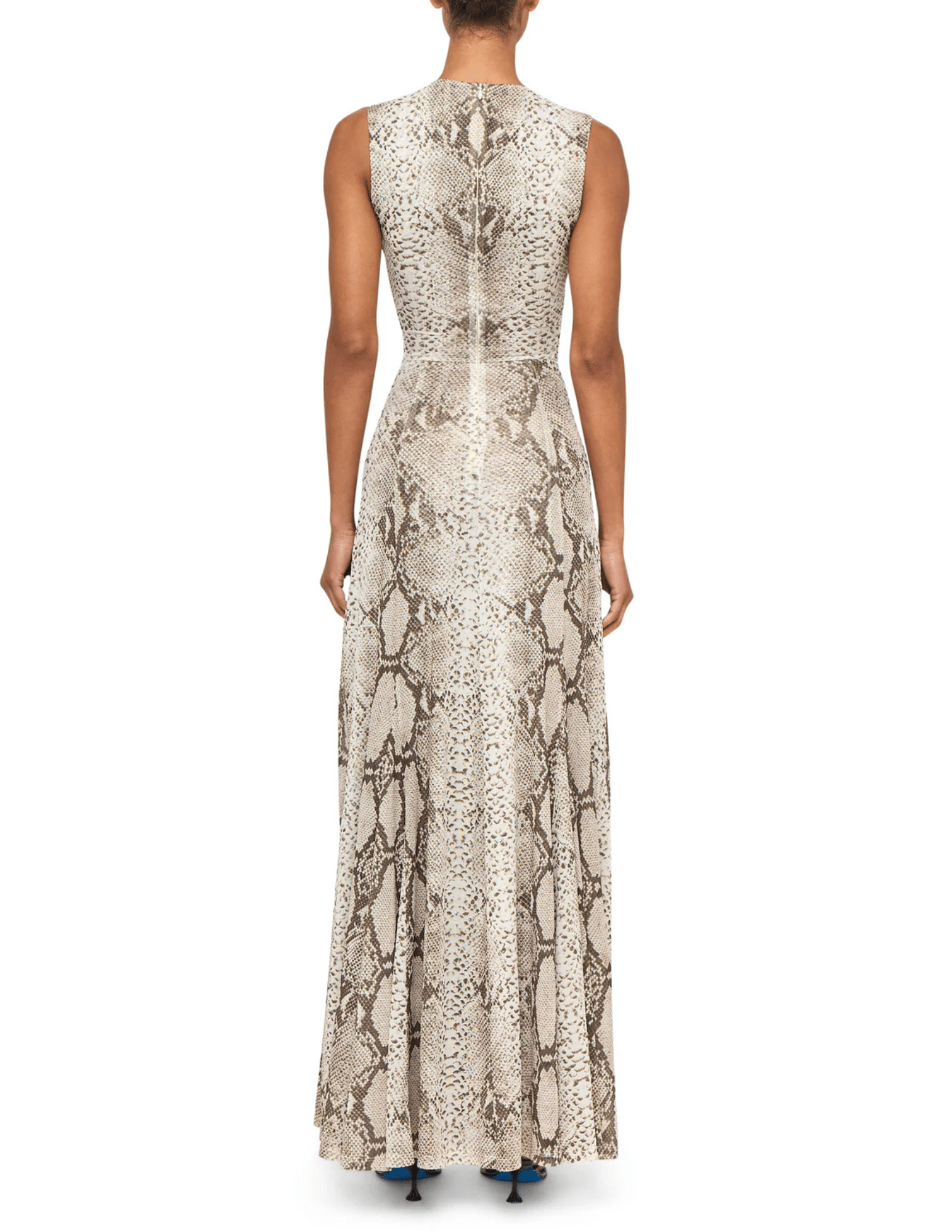 Ronny Kobo Uzina sleeveless snake print maxi dress in natural multi back