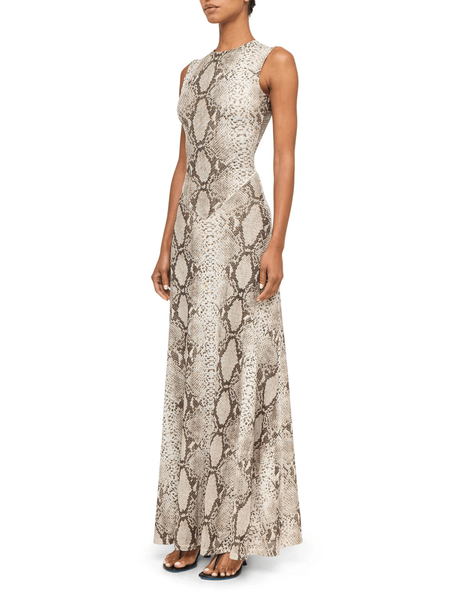 Ronny Kobo Uzina sleeveless snake print maxi dress in natural multi side