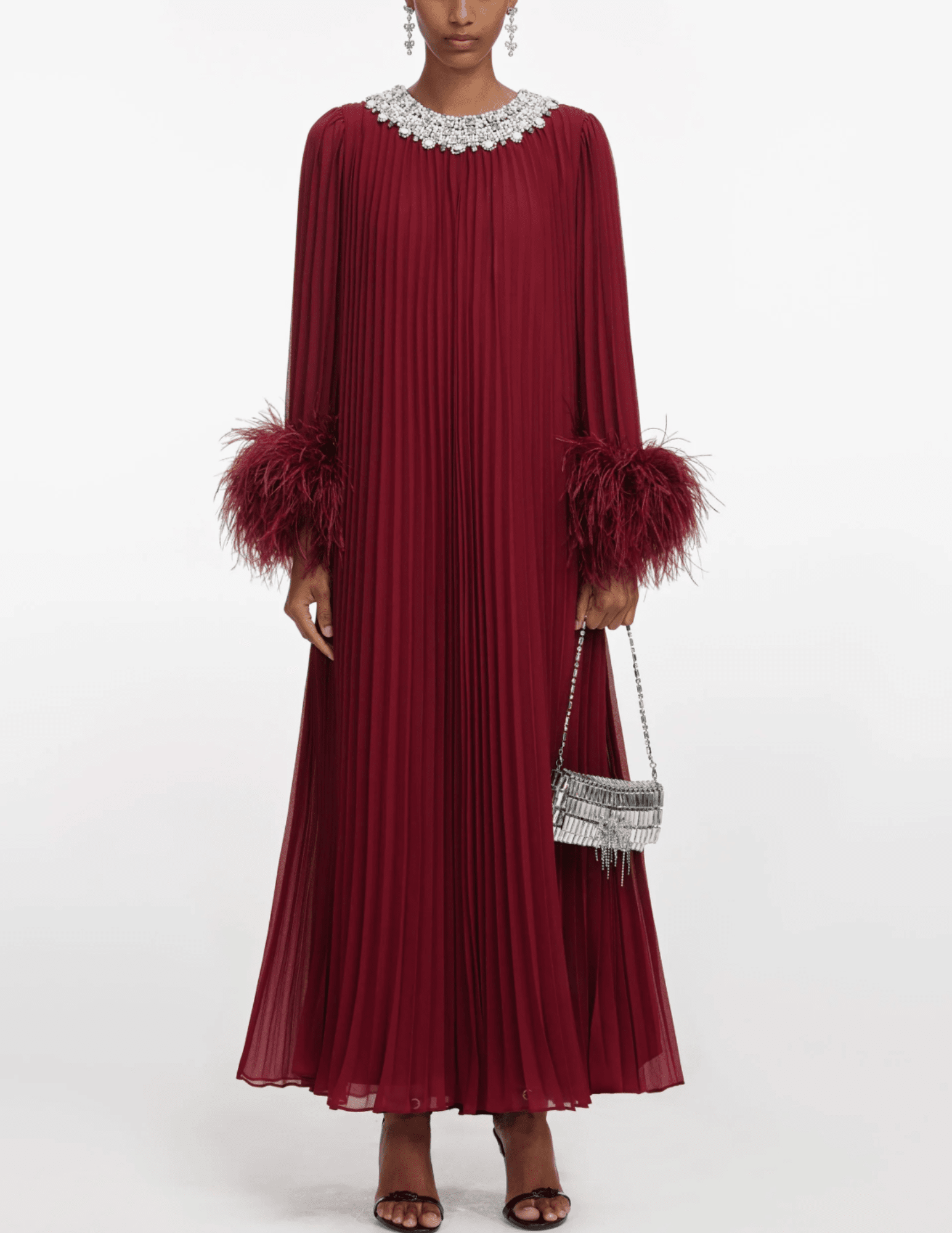 Front view of Self-Portrait chiffon feather midi dress