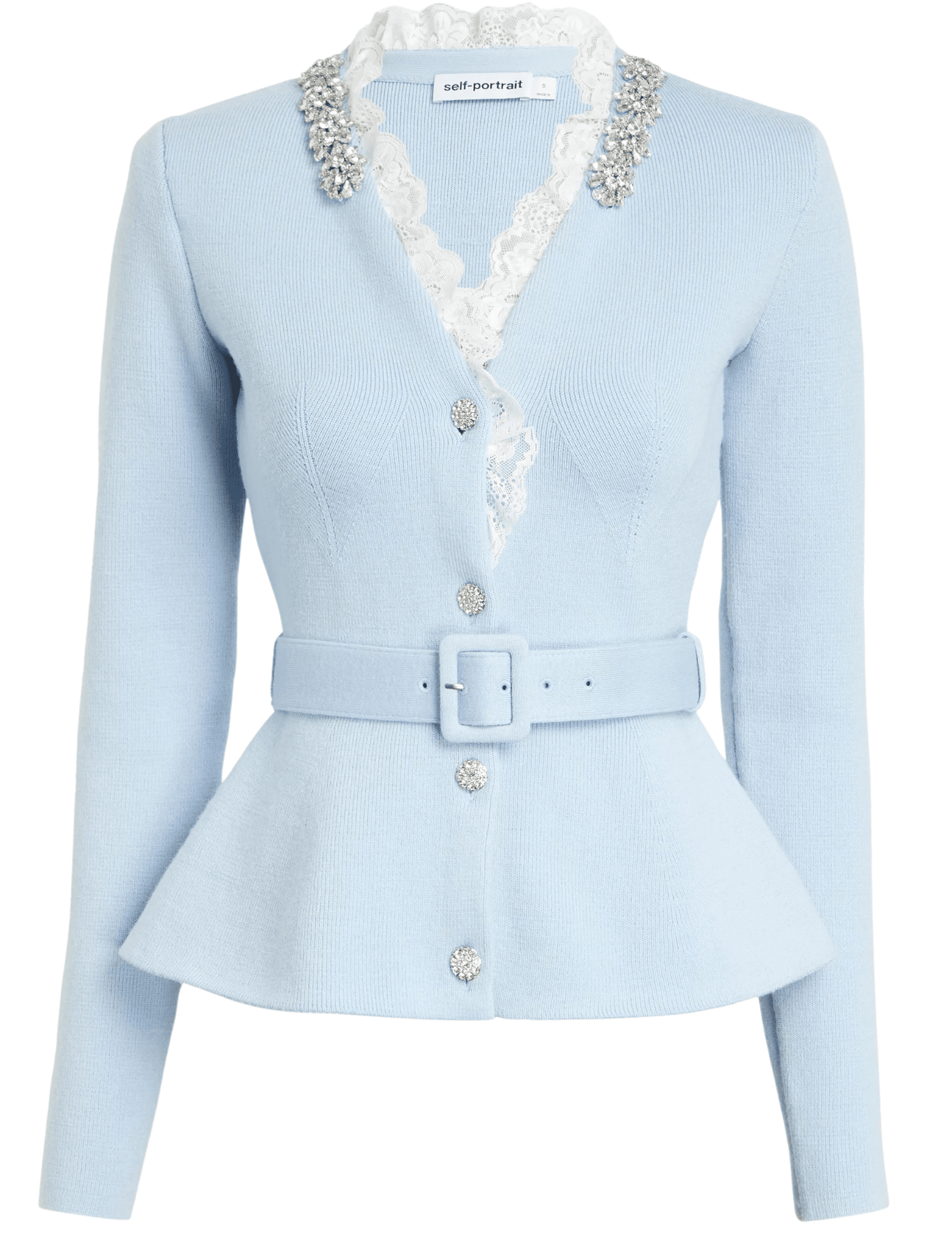 Self-Portrait - PRE-ORDER-Self-Portrait Crystal Trim Peplum Cardigan - Buy Online