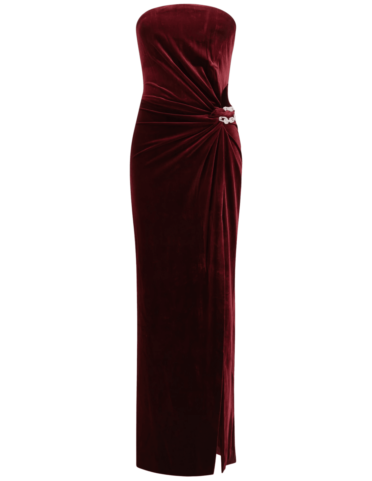 Self-Portrait Velvet Bandeau Maxi Dress in Burgundy Self-Portrait Velvet Bandeau Maxi Dress in Burgundy