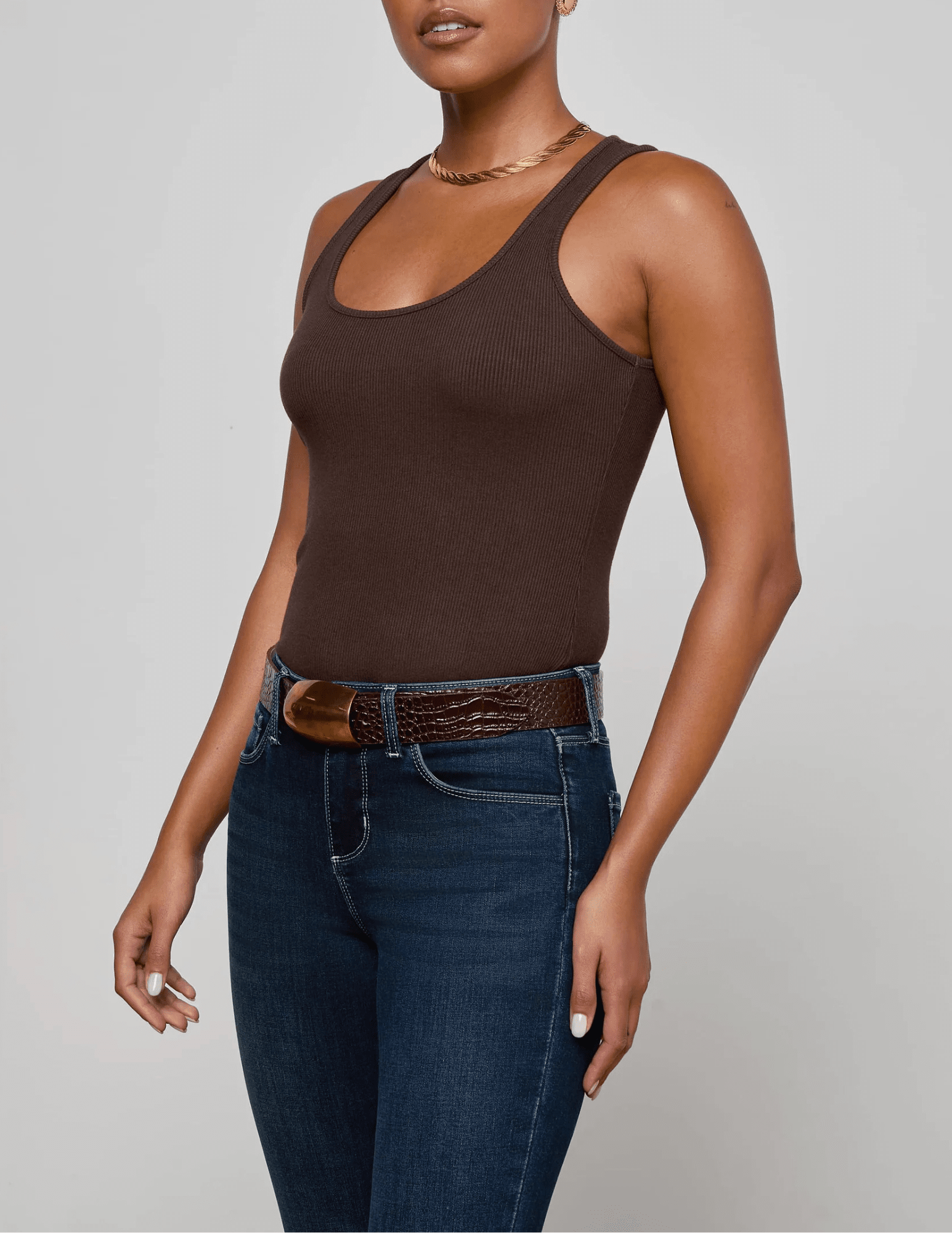 L'AGENCE Adira Scoop Neck Tank in Coffee Bean side view
