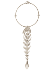 Silver-tone choker necklace with fish skeleton pendant and baroque pearl
