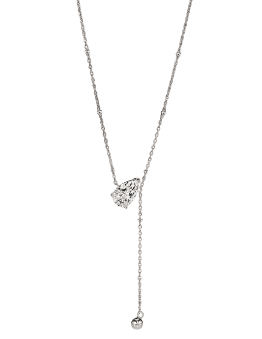 Asymmetrical lariat necklace with cubic zirconia pendant