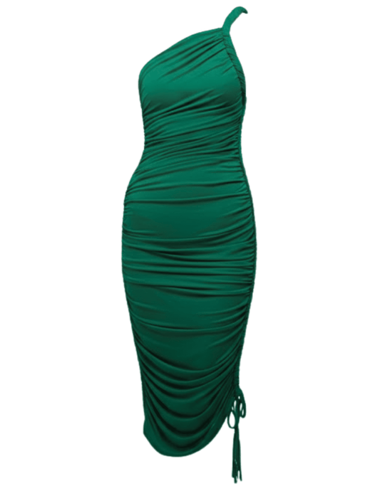 Simkhai Alessia Draped Jersey One Shoulder Midi Dress in Kelly Green