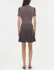 Simkhai Baylor Knit Mini Dress in cranberry multi with flared skirt and contrast trim back view