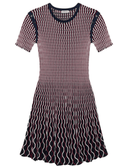 Simkhai Baylor Knit Mini Dress in cranberry multi with flared skirt and contrast trim