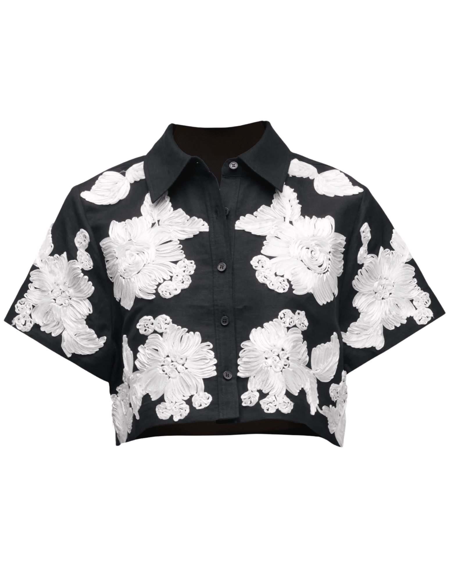 Simkhai Callie Embroidered Camp Shirt in black and white