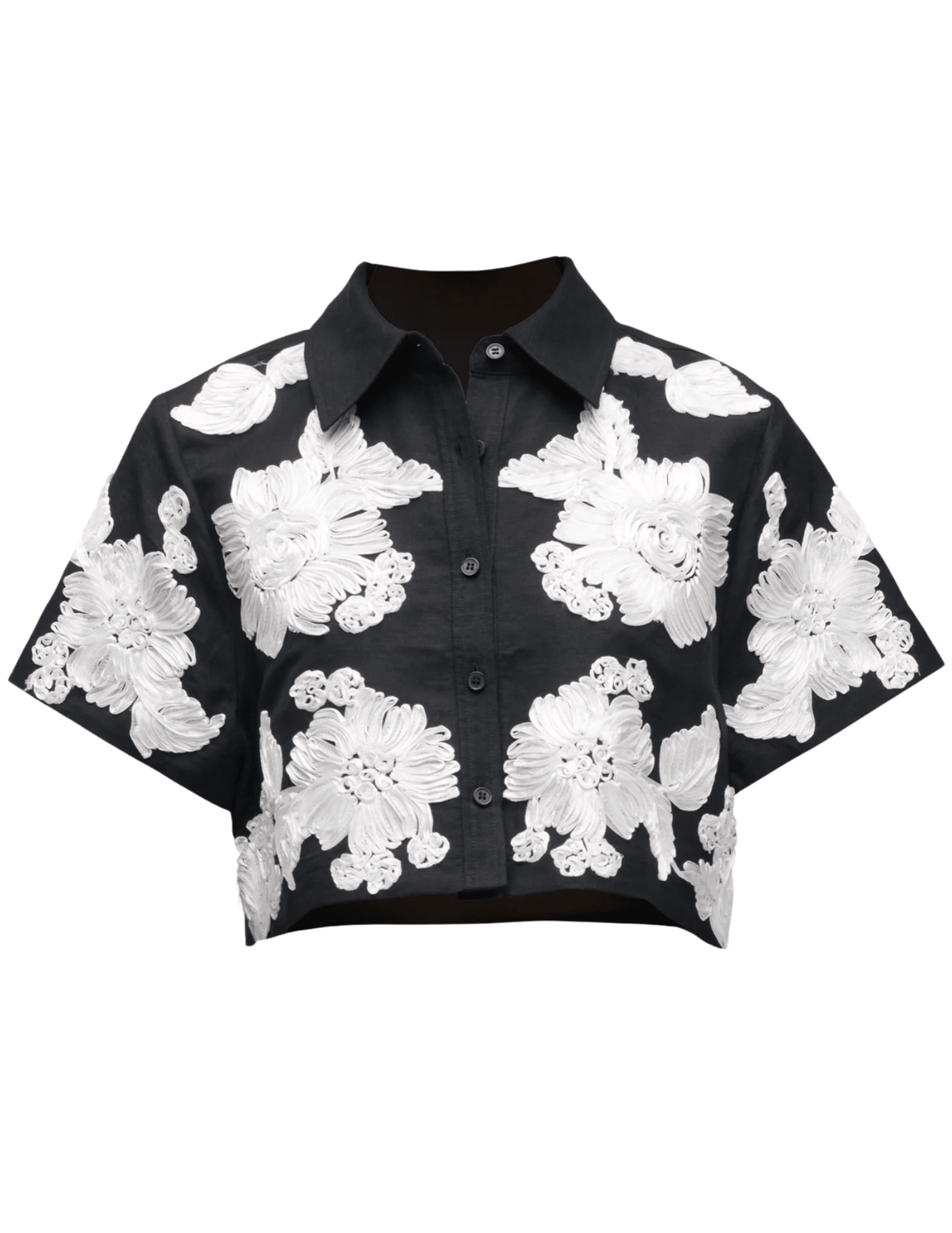 Simkhai Callie Embroidered Camp Shirt in black and white