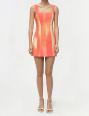 Simkhai sleeveless mini dress orange red sunset pattern fitted silhouette