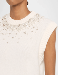 Close-up of pearl and rhinestone embellishments on SIMKHAI Candra Vest