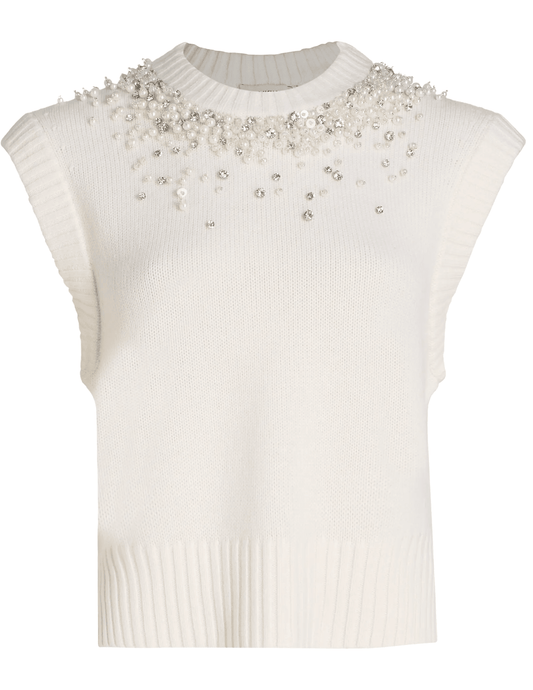 SIMKHAI Candra Embellished Sweater Vest in Ivory front view