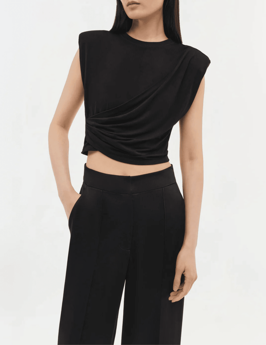 Front view of Simkhai Estelle Stretch Jersey Crop Top in Black