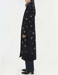 Simkhai Gianni Embellished Wool Coat in black with oversized fit and rhinestone details side view
