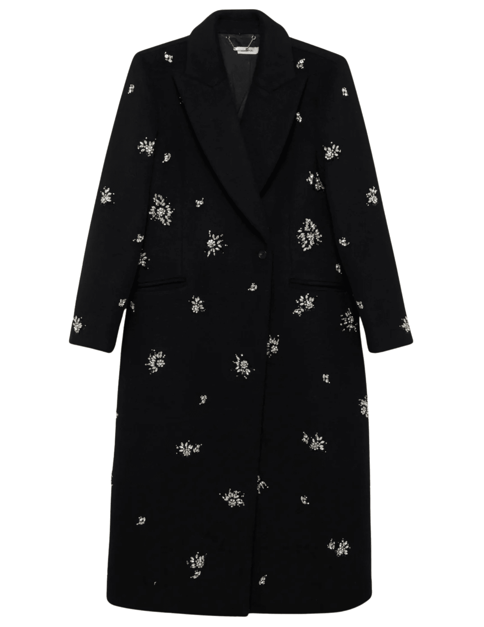 Simkhai Gianni Embellished Wool Coat in black with oversized fit and rhinestone details