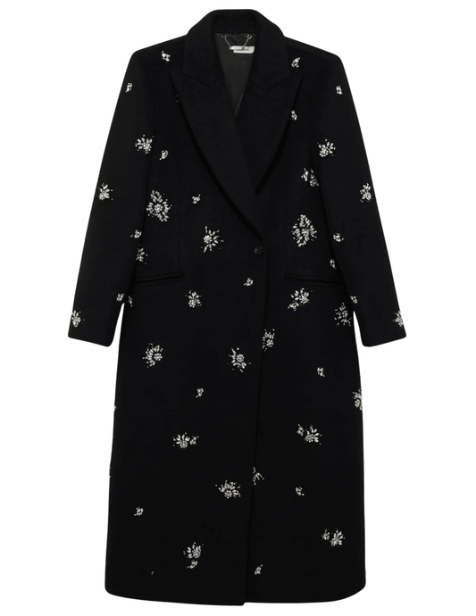 Simkhai Gianni Embellished Wool Coat in black with oversized fit and rhinestone details