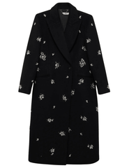 Simkhai Gianni Embellished Wool Coat in black with oversized fit and rhinestone details