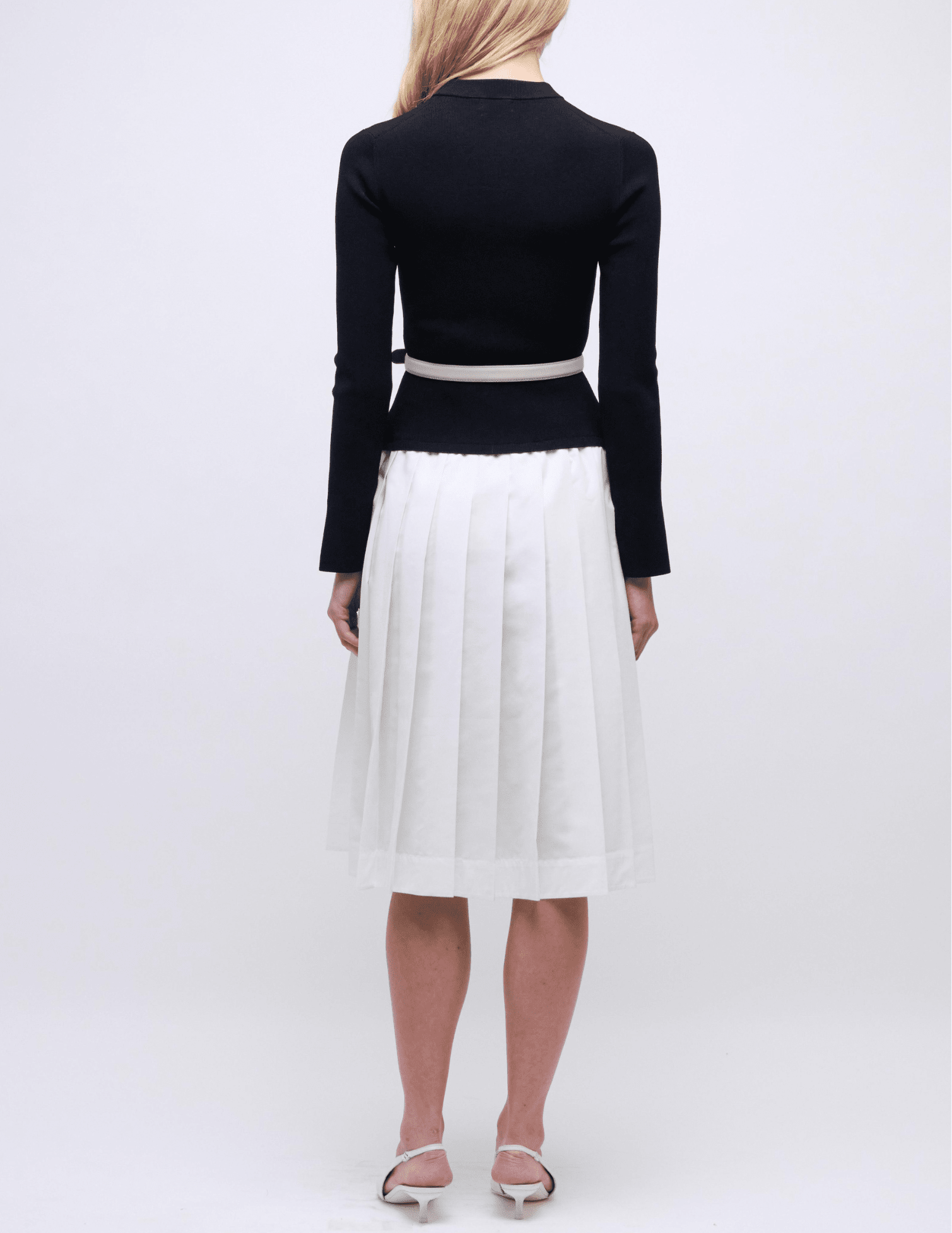 Simkhai Heather Knit Poplin Belted Dress in Black White-SALE Simkhai Heather Knit Poplin Belted Dress in Black White-SALE