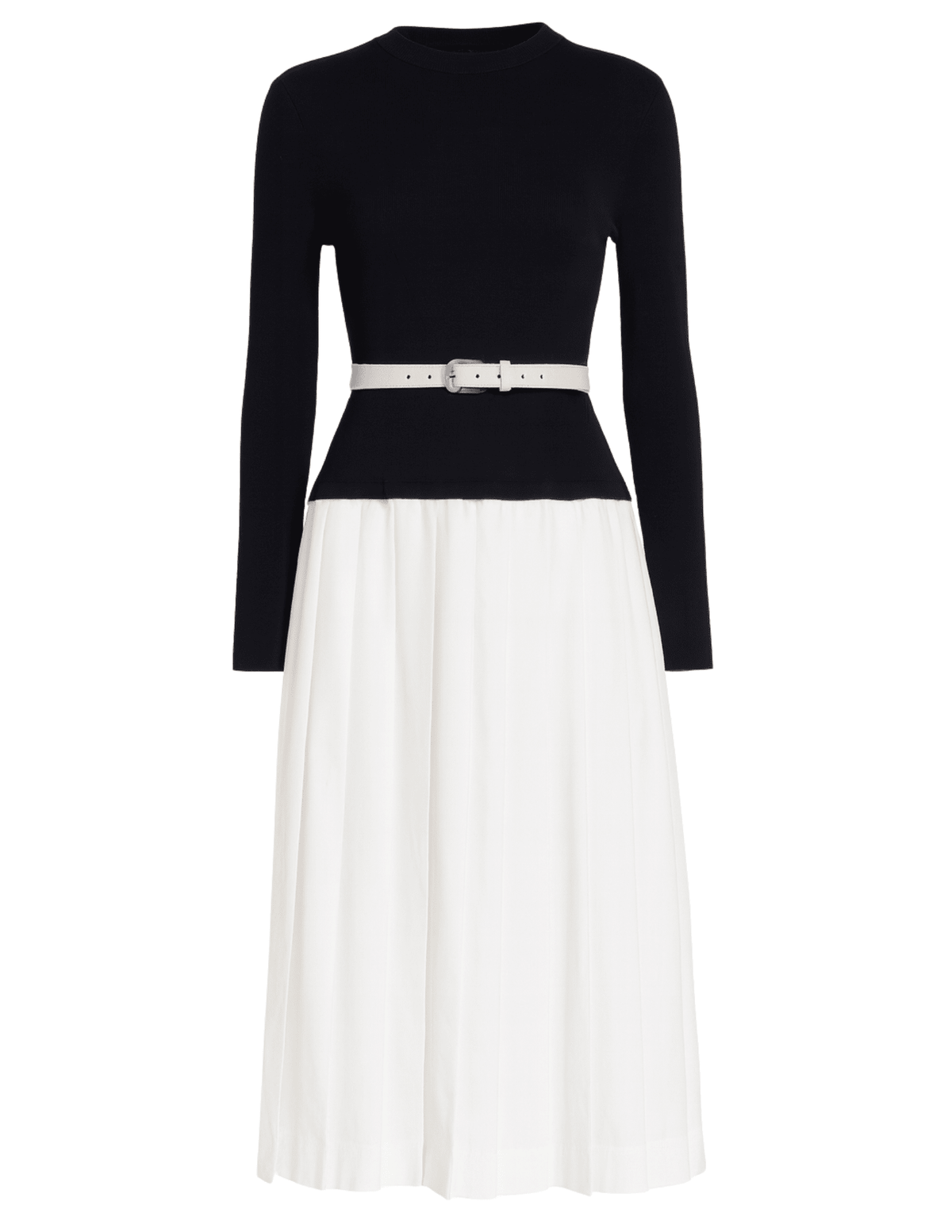 black and white pleated dress Simkhai Heather Knit Poplin Belted Dress in Black White