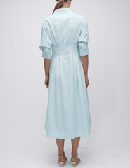 Back view of sky blue Simkhai midi dress with A-line shape
