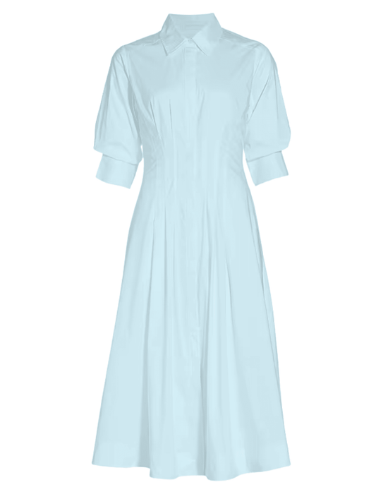 Simkhai Jazz Pintuck Midi Dress in sky blue with A-line silhouette and point collar
