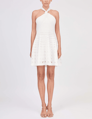 Front view of ivory knit halter mini dress by Simkhai