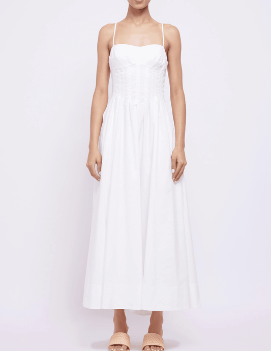 "Simkhai Kittiya Bustier Sleeveless Midi Dress in White front view 